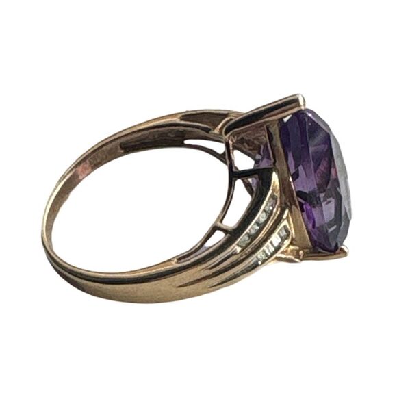 Estate Real Amethyst & Diamond 10k Yellow Gold Ring Size 8 Signed Women’s - Picture 8 of 13
